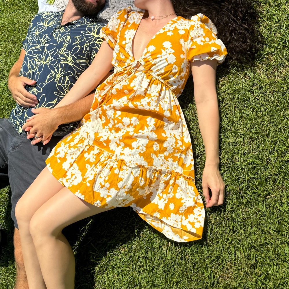 Francesca's Collections Mustard Floral Mini Dress